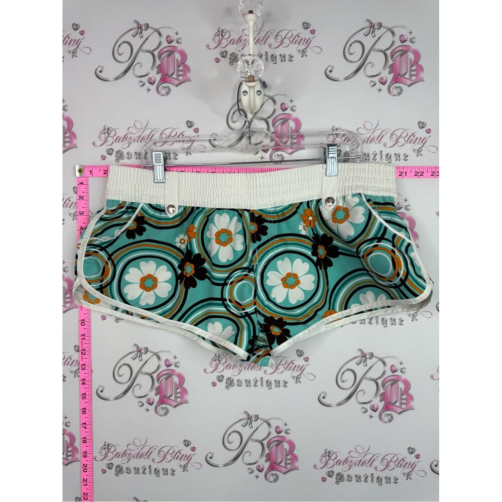 725 originals mini shorts Turquoise Floral Athletic Shorts with Elastic Waist